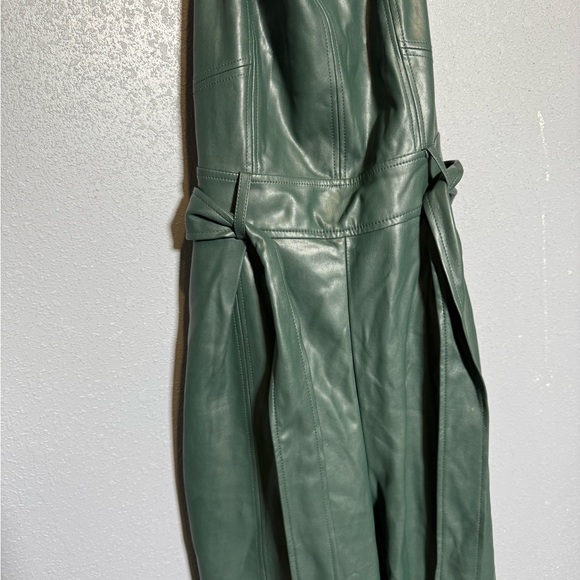 Anthropologie Samira Green Faux Leather Wide Leg Jumpsuit Size 2 - Picture 4 of 13